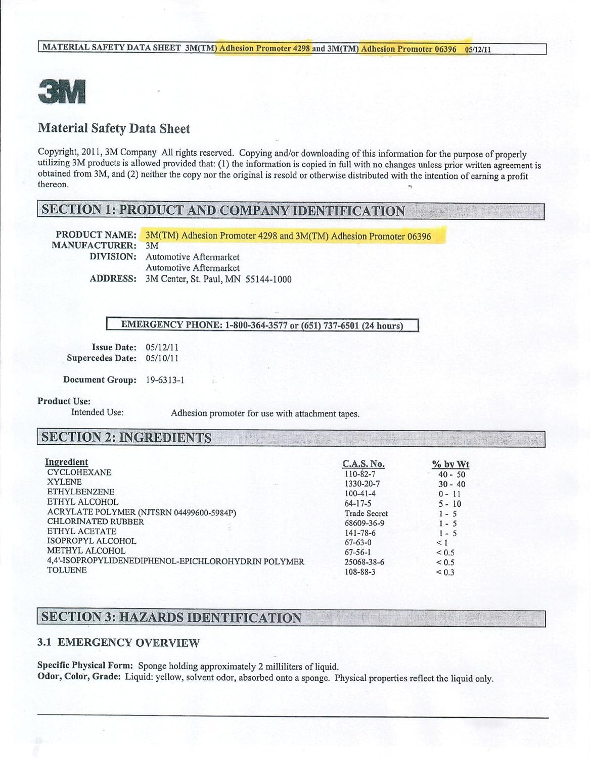 3M 4298 Adhesion Promoter, 25 Sponge Applicators (Choose 3, 5 or 25 Qty)
