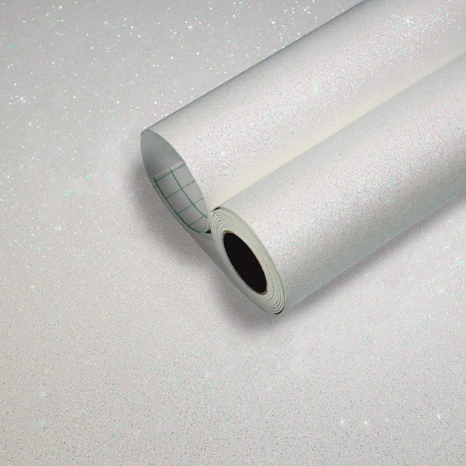 CHIHUT Iridescent Off White Glitter Peel and Stick Wallpaper Sparkle White Self Adhesive Removable Wallpaper Decorative White Fabric Roll Glitter Wall Covering for Cabinets Drawers Walls 15.7''x100''