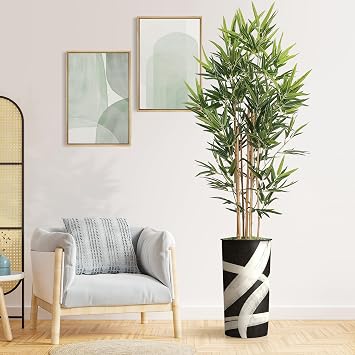 Artificial Tree in Geometric Pattern Planter, Fake Bamboo Silk Tree for Indoor and Outdoor Home Decoration - 70 Overall Tall (Plant Pot Plus Tree)