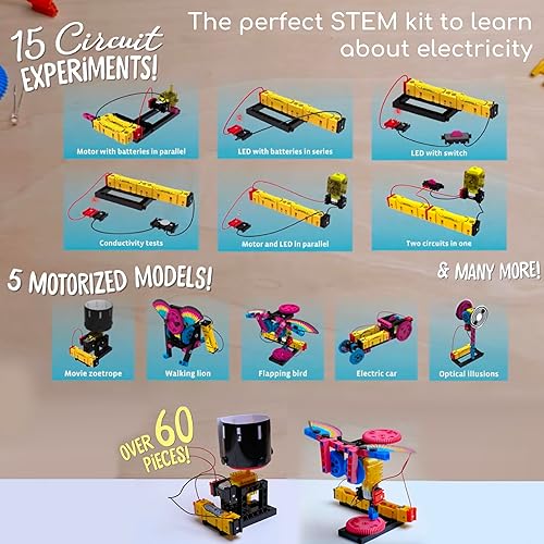 Miniatura 6 de Thames & Kosmos Kit STEM de circuitos eléctricos fáciles  Juego de circuitos esenciales  15 experimentos, 5 modelos motorizados - Electricidad,