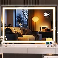 Vista 22 de Hasipu - Espejo de tocador con luces LED y altavoz Bluetooth, espejo iluminado de maquillaje de 32 x 22 pulgadas, con 3 modos regulables, puerto