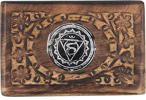 Miniatura 3 de Caja de almacenamiento de madera tallada a mano para joyería de chakras (garganta)