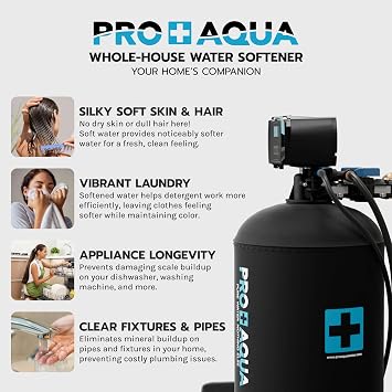 PRO+AQUA Heavy Duty Whole House Water Softener System 80,000 Grain Capacity, Premium Long-Lasting Resin, 1 Ports
