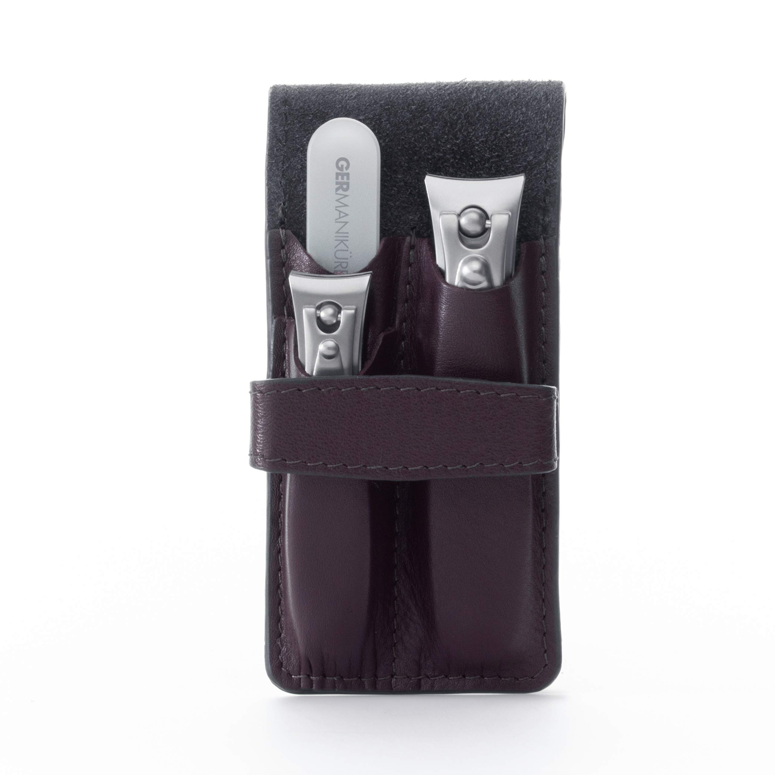 GERMANIKURE - Set tagliaunghie e lima per unghie in vetro con custodia in pelle viola scuro - Made in Solingen Germania di acciaio inox FINOX FINOX, prodotto in Repubblica Ceca