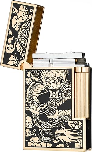 Miniatura 3 de Encendedor de llama suave recargable de butano con rueda de pedernal de dragón chino