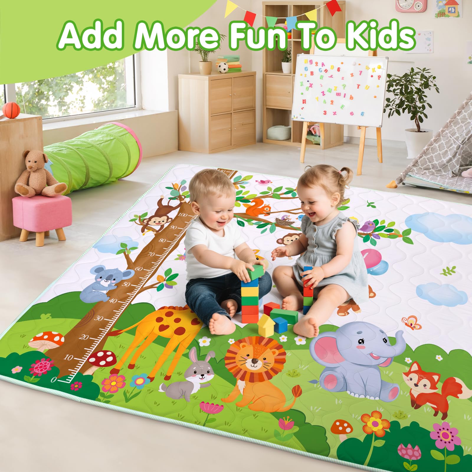 decalsweet Spielmatte Baby 150×180cm mit Rutschfest, Extra Dicke 2cm Weiche Krabbelmatte Baby, Faltbar Krabbeldecke für Baby Krabbelteppich für Kinderzimmer Indoor Outoor Zaun (Grasland Tiere)