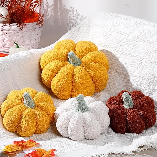 4 cojines de almohada de calabaza 3D de Acción de Gracias, almohada de calabaza de Halloween, sherpa, otoño, calabaza, almohada de peluche para