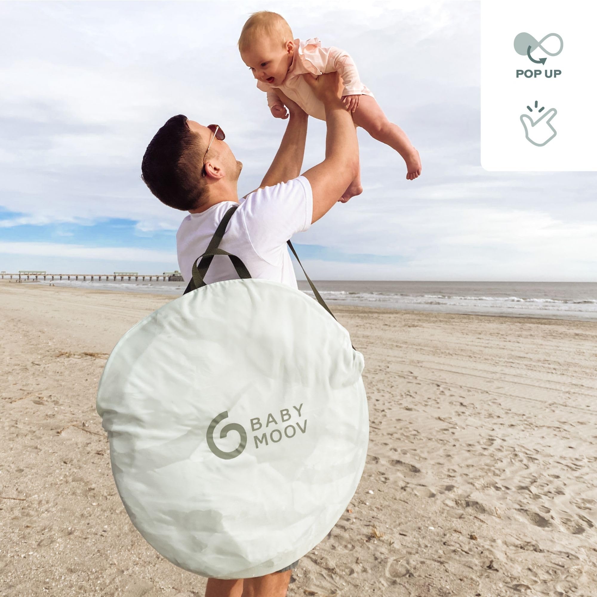 Babymoov Anty-UV UPF 50+ wysoka ochrona rozkładany namiot przeciwsłoneczny dla niemowląt Moov & Protect - namiot plażowy - osłona przeciwsłoneczna z systemem wentylacji chłodzącej