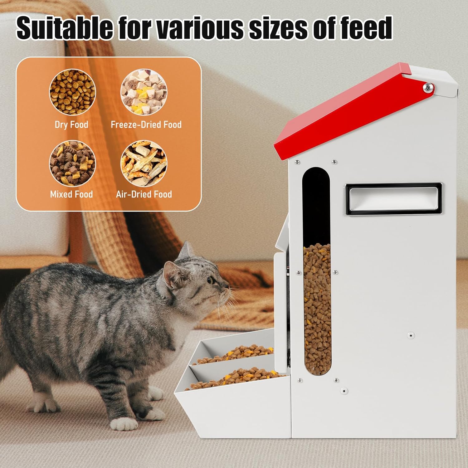 Automatic Cat Feeder for 2 Cats, 12L Automatic Cat Food Dispenser, Dual Pet Gravity Double Dog Bowls Feeder, Dry Food Auto Pet Dispenser, Multiple Pets Galvanized Large Capacity