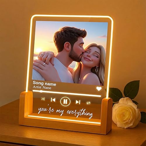 FAMITRENDZ Luz LED personalizada con regalos de fotos para parejas, marco de fotos de retrato de pareja, regalos de aniversario para marido y