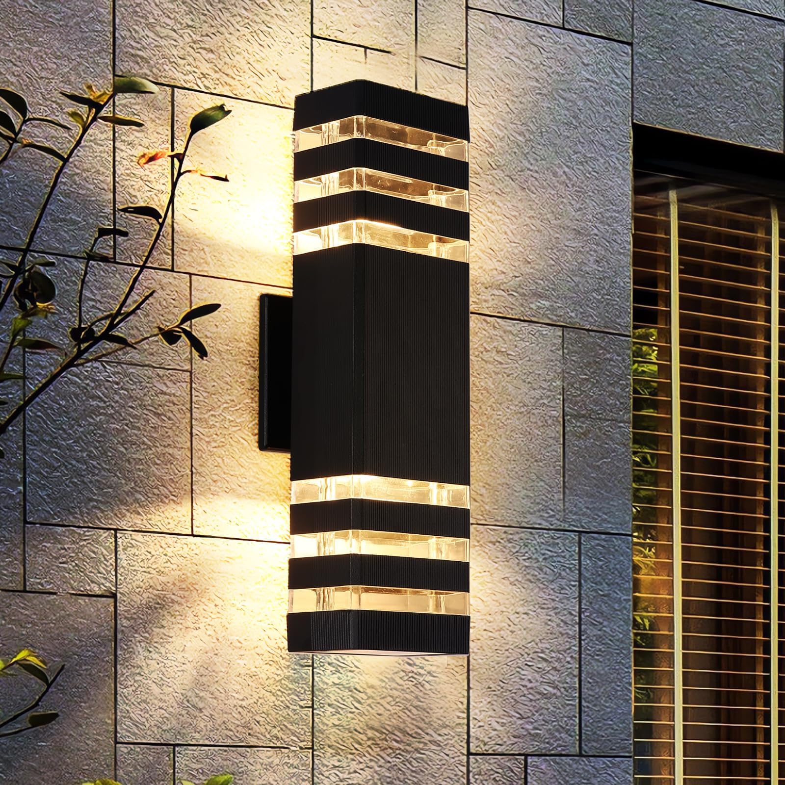 Outdoor Wall Light,LED Square Up&Down Porch Lights 3000K Warm White Outdoor Modern Wall Sconce Aluminum Porch & Patio Lights Exterior Light Fixture For Garden Backyard Garage