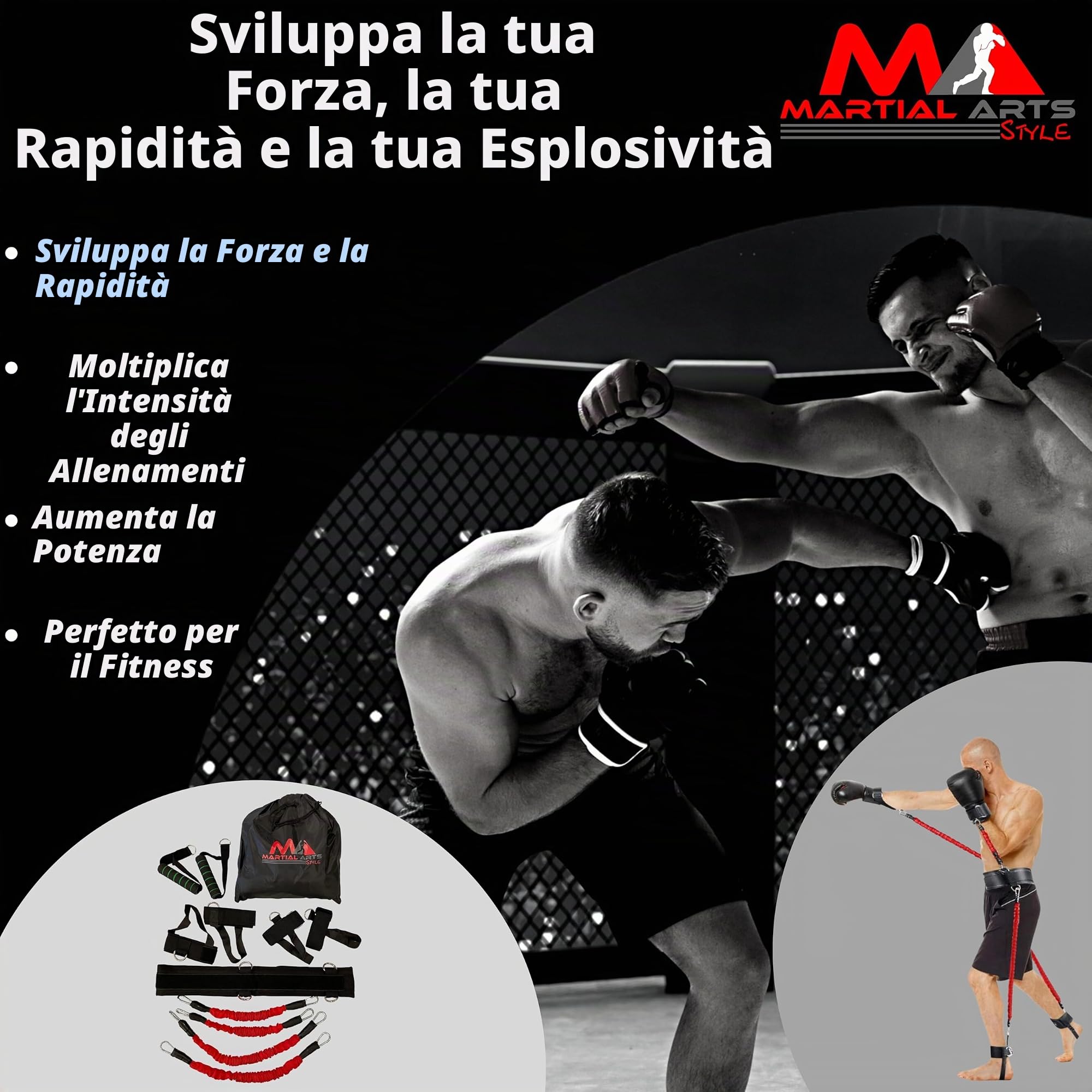 Fasce di resistenza per arti marziali e arti marziali, allenamento a casa per pugni/calci, fasce per esercizi da 68 kg, allenamento completo per il fitness per migliorare potenza