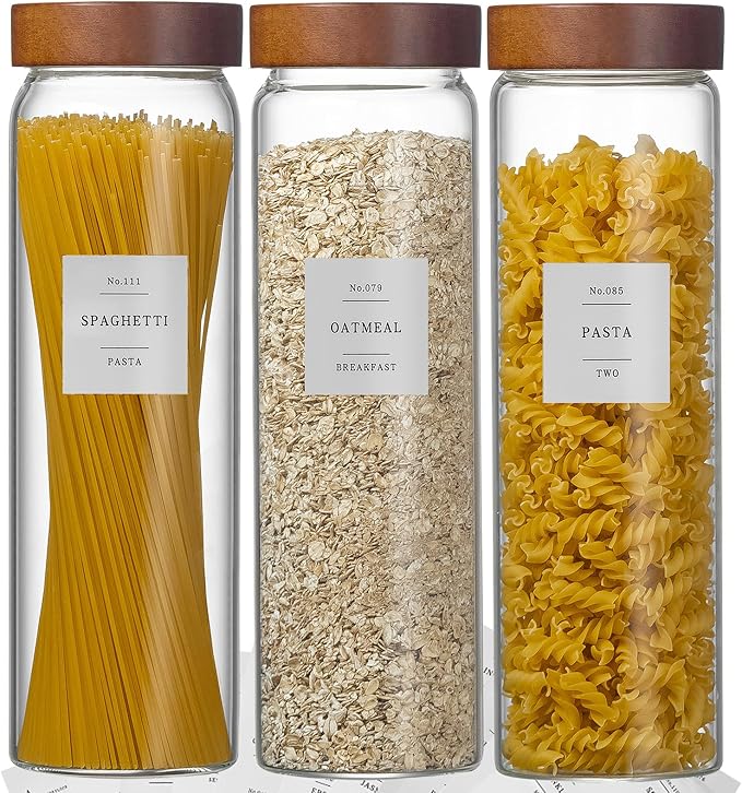 Wissy&Konny 3 Pack Glass Pasta Storage Containers with Screw wood