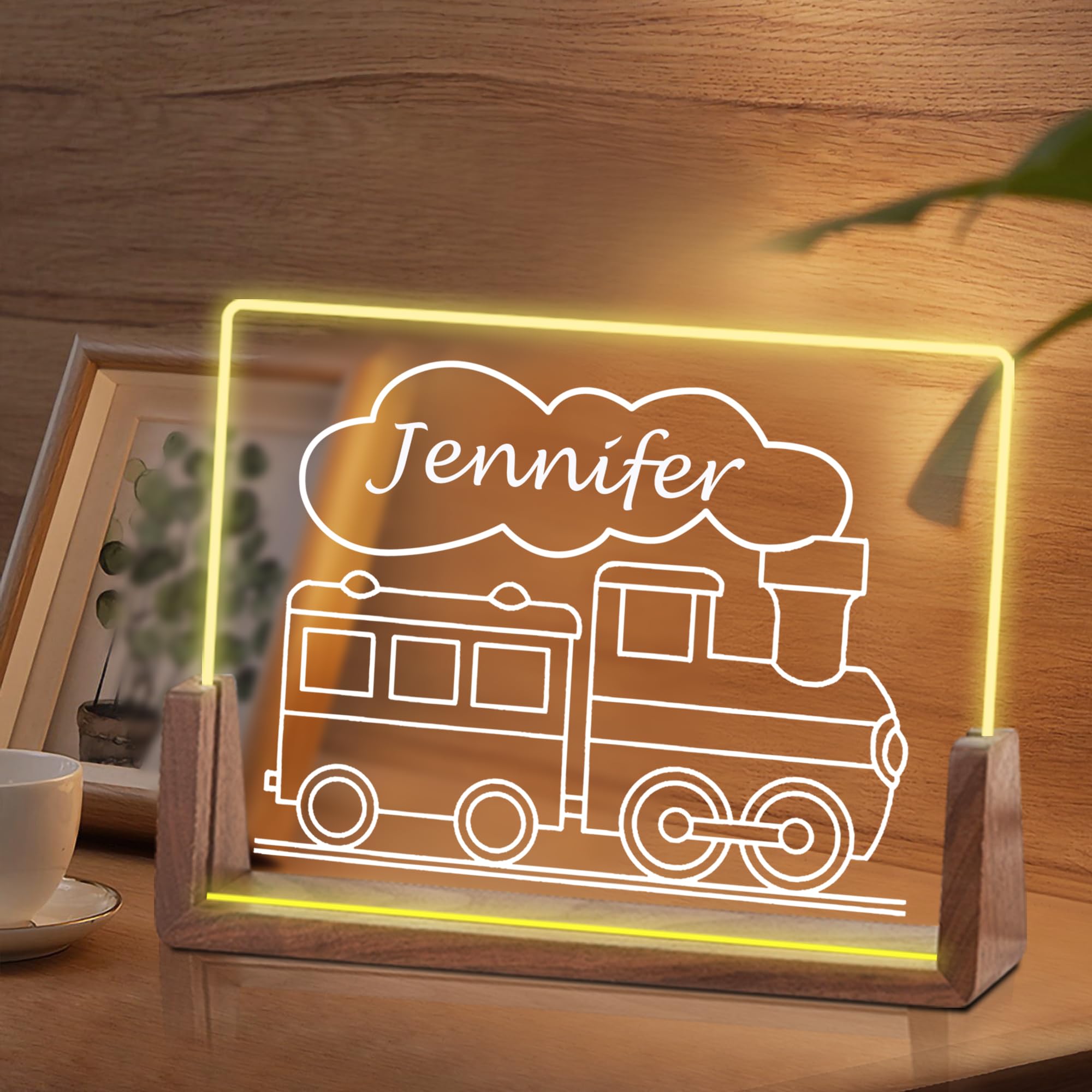 TINYHOMES Custom Train Night Light for Boys Customized Kids Christmas Birthday Gifts Acrylic Night Light Personalized Baby Nursery Decor Plaque with