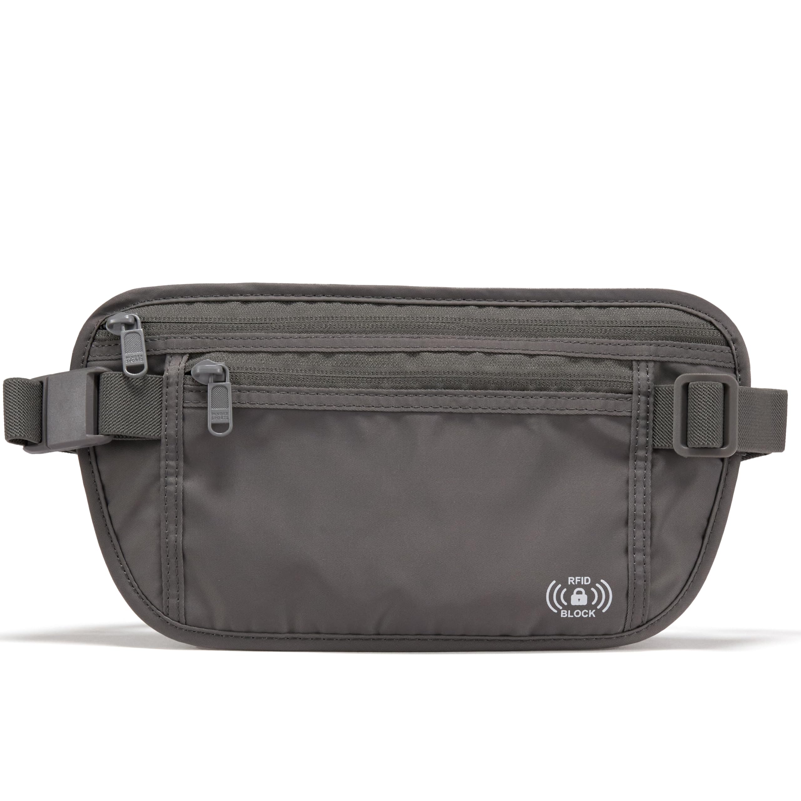 Pander RFID Blocking Travel Money Belt – Hidden Waist Pouch for Passport, Cash, Cards, Slim Belt Bag for Men and Women, Dim Grey