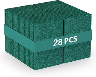 Bulk Heavy Duty Scouring Pads with Emery, 6" x 4" Large Green Scrub Pads for Kitchen Cleaning, Durable Polyester Abrasive Dish Scrubber for Pot, Pan, Grill and Stove,(28Count)