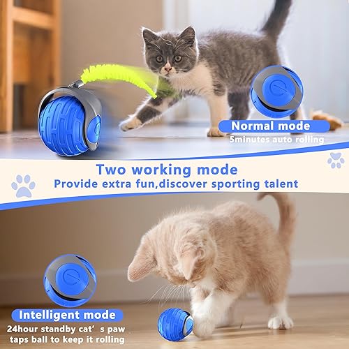 Miniatura 4 de Juguetes para gatos, pelota interactiva para gatos aburridos de interior, rodamiento automático, resistente a caídas y evitar obstáculos, 2 modos de