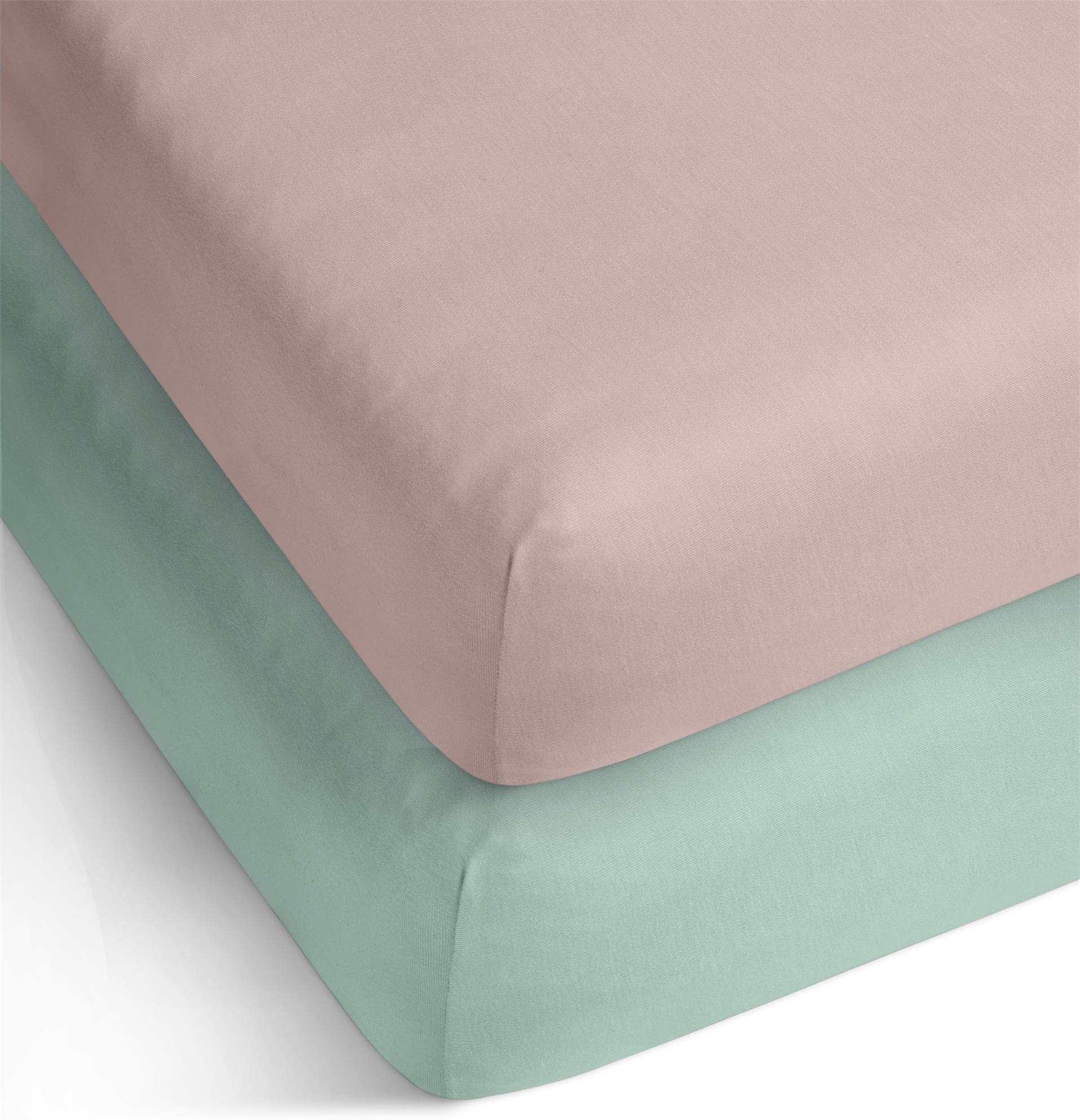 2 x Bambus Spannbettlaken Spannbetttuch Bettlaken aus 100% Bambus 210 g/m² Öko Tex Altrosa/Graugrün 90-100 cm x 200 cm x 30 cm
