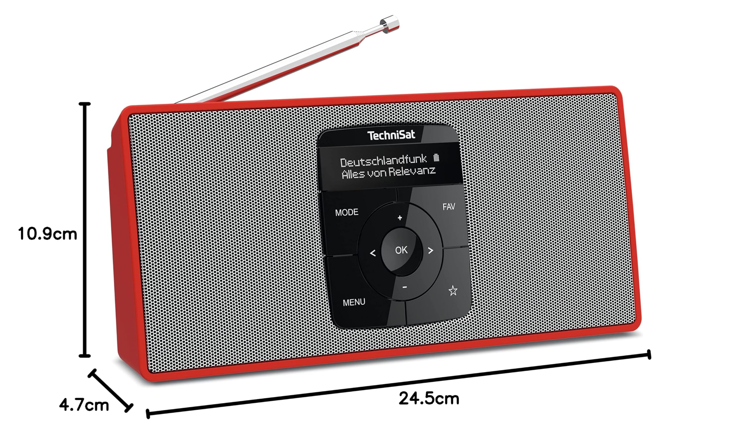 TechniSat DIGITRADIO 2 S – Radio estéreo portátil con Dab y batería (Dab+, FM, transmisión de Audio por Bluetooth, Pantalla OLED, Conector para Auriculares, estéreo 2 W RMS) Rojo-Plata