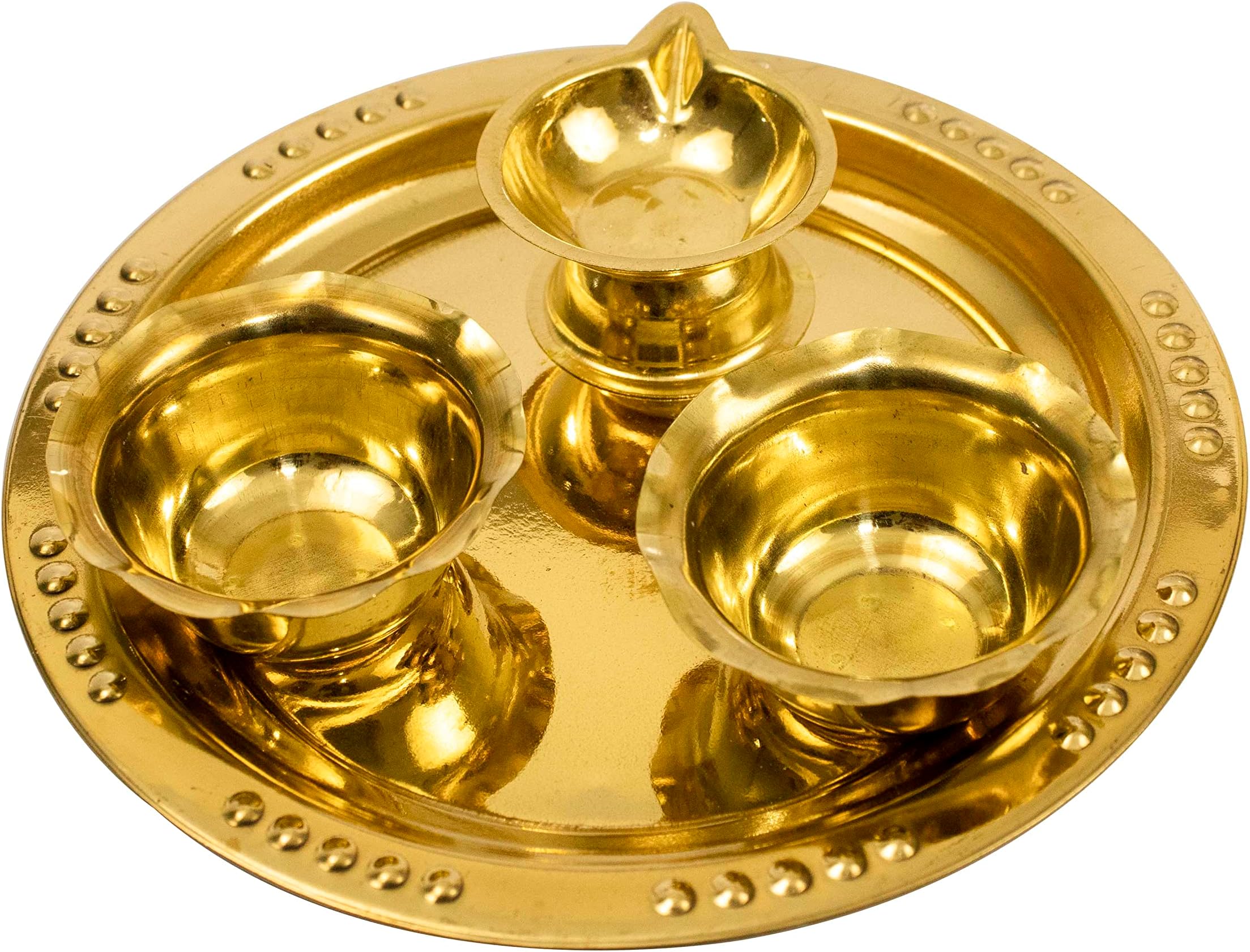 Spillbox Traditional Handcrafted Ganesha Brass Puja | Pooja Thali | Arati | Arathi | Arthi | Arti | Arathi | Bartan Thambulam Plate 2bowls 1 Diya (Small)