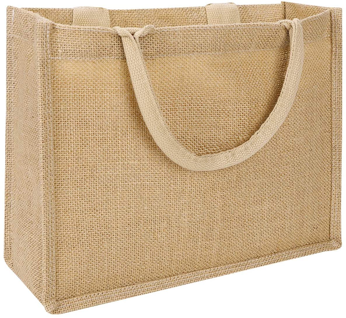 Hyper Mart Classic Large Strong Jute Natural Shopper Bag Natural 100% Hessian with Waterproof Lining (Pack of 3)