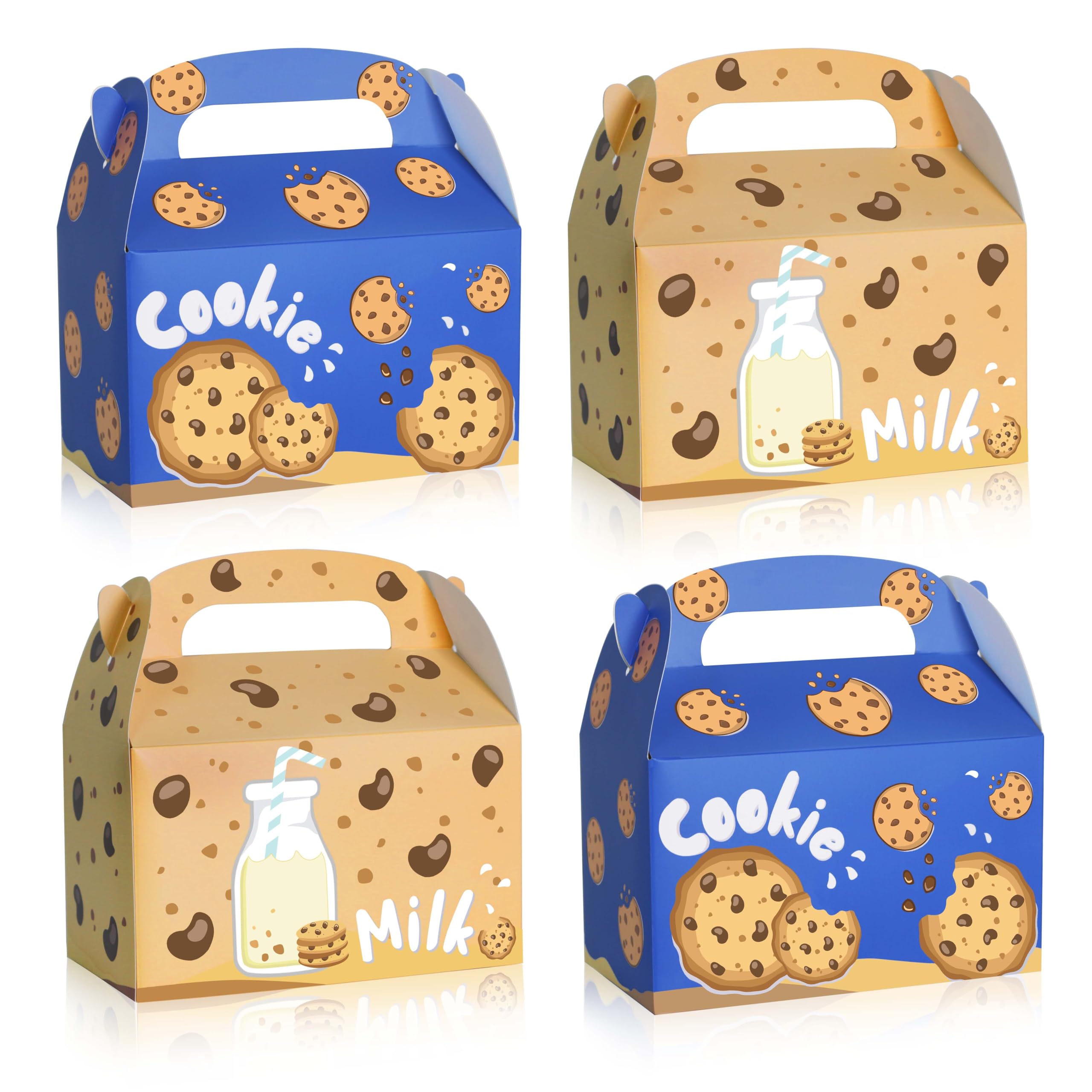 Lsaepon Milk Cookies Party Favor Boxes, Milk and Cookies Theme Birthday Party Goodie Paper Boxes with Handles Cookie and Monster Candy Bags(16 Pack)