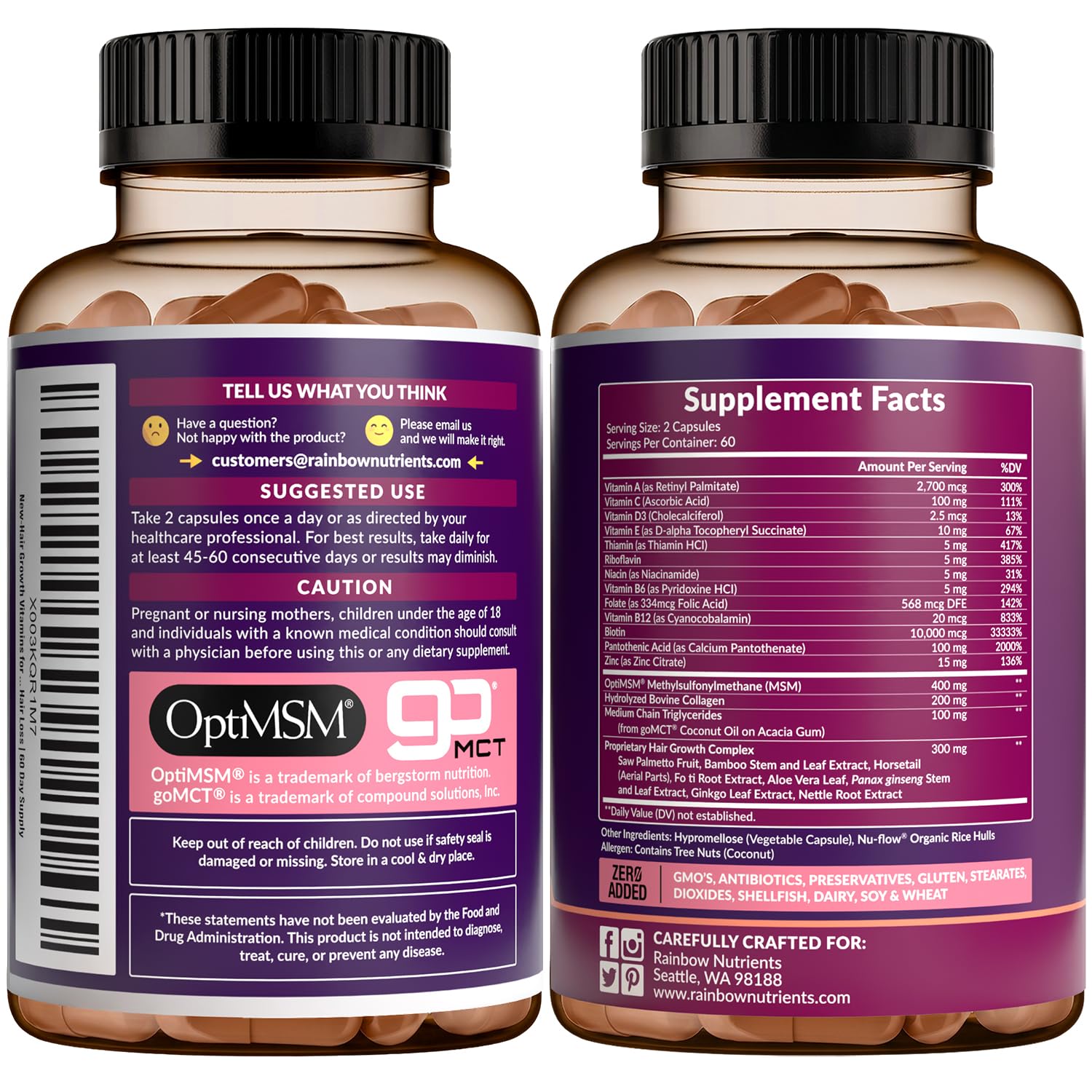 Vitaminas para el crecimiento del cabello para mujeres | Biotina 10,000 mcg, colágeno, OptiMSM® patentado, goMCT®, Saw Palmetto | Regenera naturalmente cabello, piel y uñas más fuertes y saludables 8