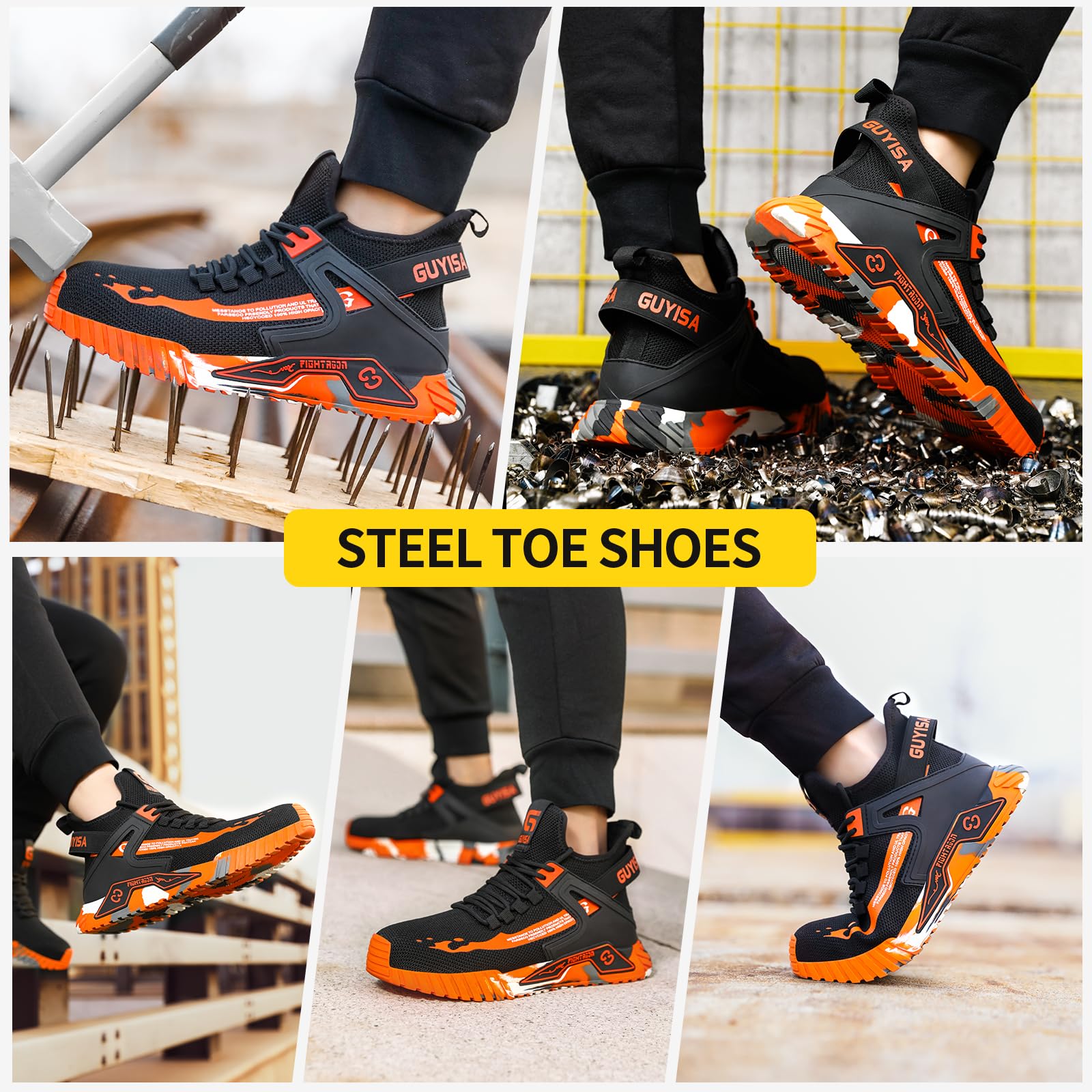 LAoutun Scarpe da ginnastica di sicurezza da uomo e da donna, con puntale in acciaio, traspiranti, comode, leggere, a prova di foratura, con puntale in acciaio industriale