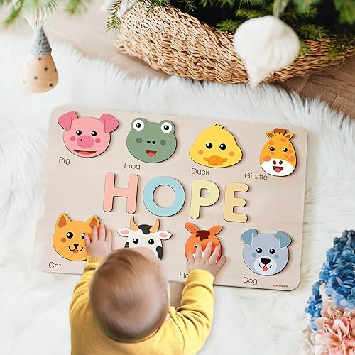 Miniatura 6 de Boy and Girl Custom Name Puzzle with Animals, Custom Handmade Birthday Gift for Kids, Christmas Gifts for Baby, Special New Baby Gift