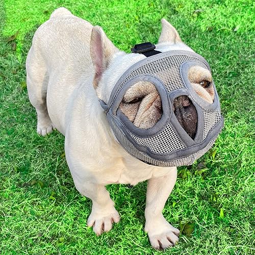 Bozal corto para perro Bozal ajustable de malla transpirable para entrenamiento de ladridos, mordeduras y masticación (gris (no la lengua), XS)