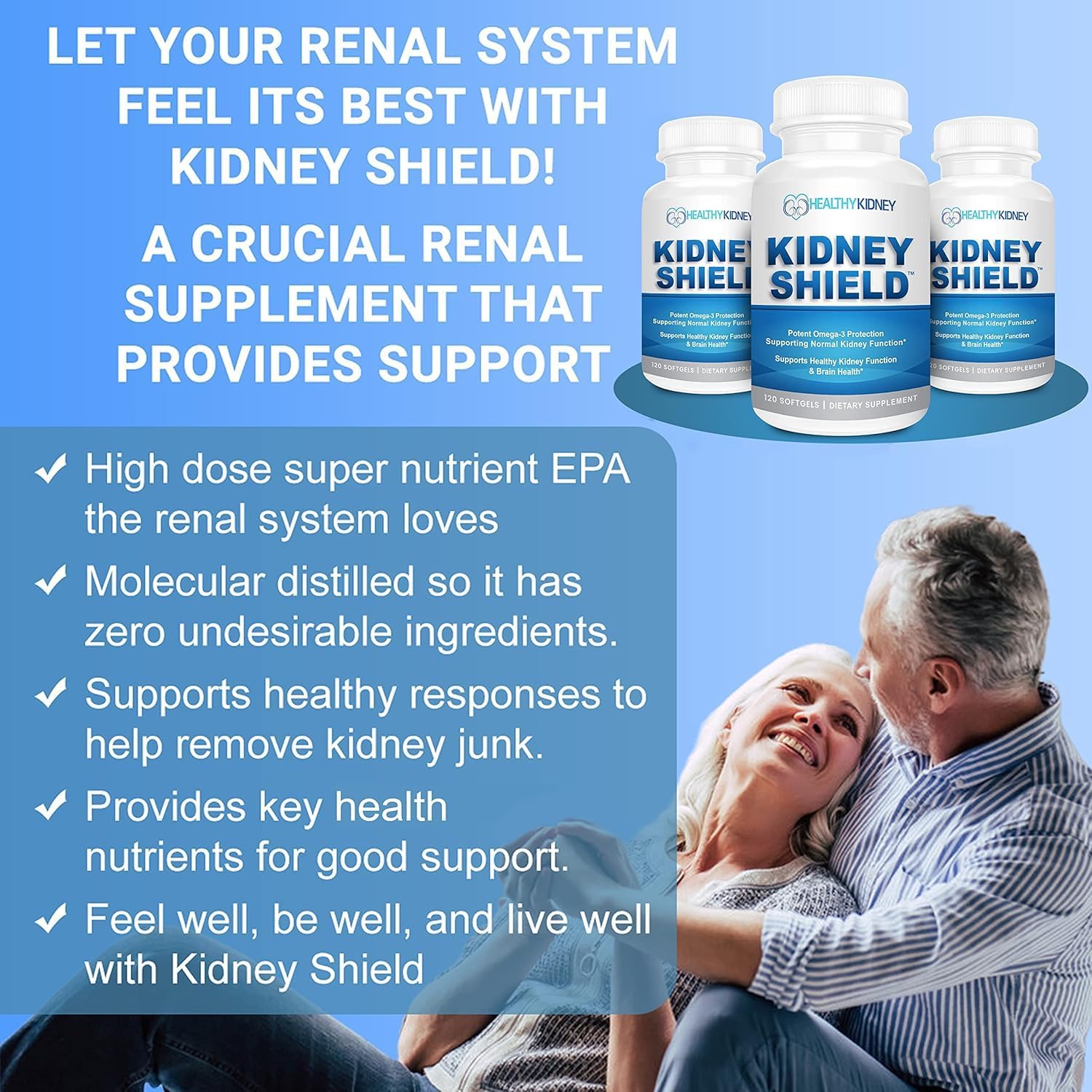 Kidney Shield 2-Pack Kidney Support Supplement Fish Oil Omega-3 Fatty Acid Renal Pills
