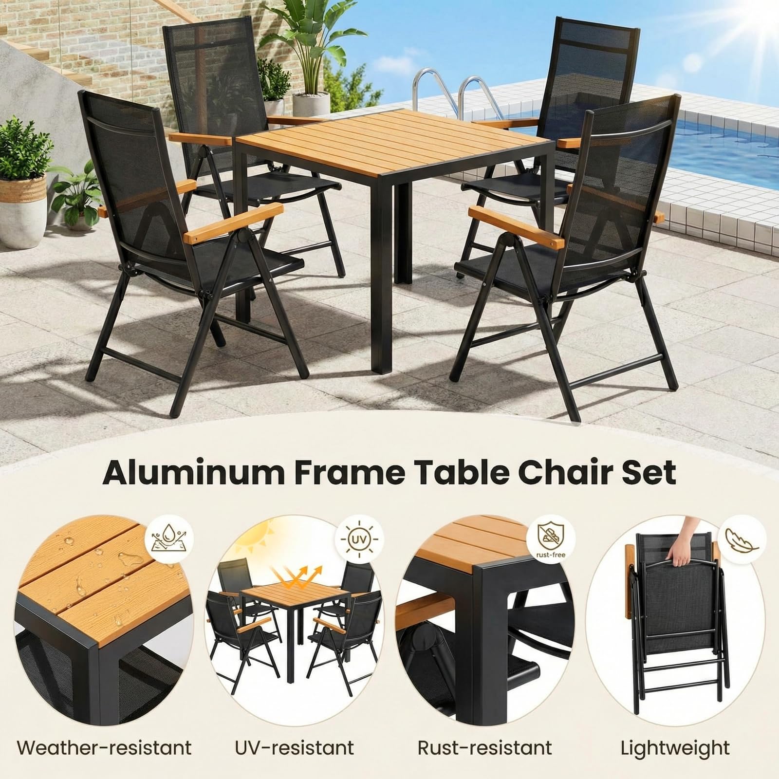 LIFERUN Balkonmeubelset, Bistro, Rotan Balkonmeubelset, Bistro Tuinmeubelset, 3-delige Opvouwbare Balkontafel met 2 Stoelen, Zwart Balkonset