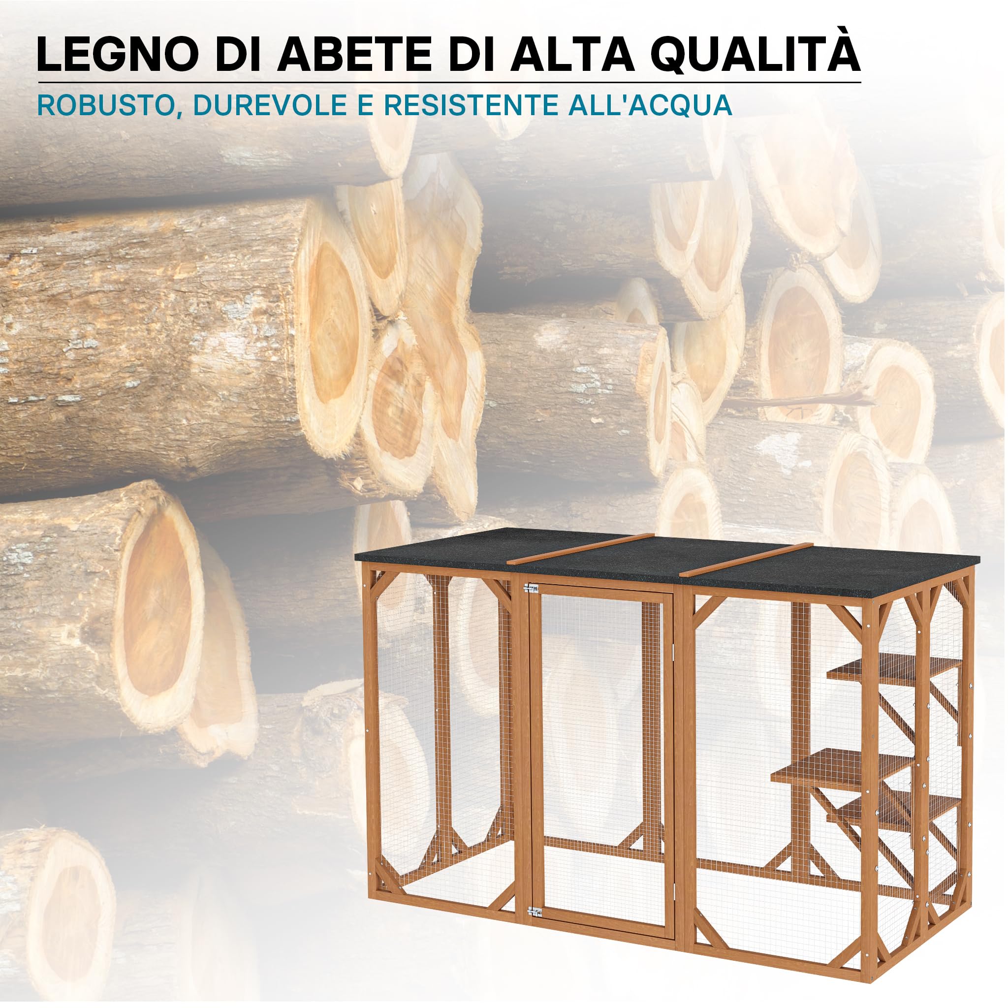 Recinto per gatti da esterno Cat run resistente alle intemperie 180x80x111,8 cm, 3 zone di riposo