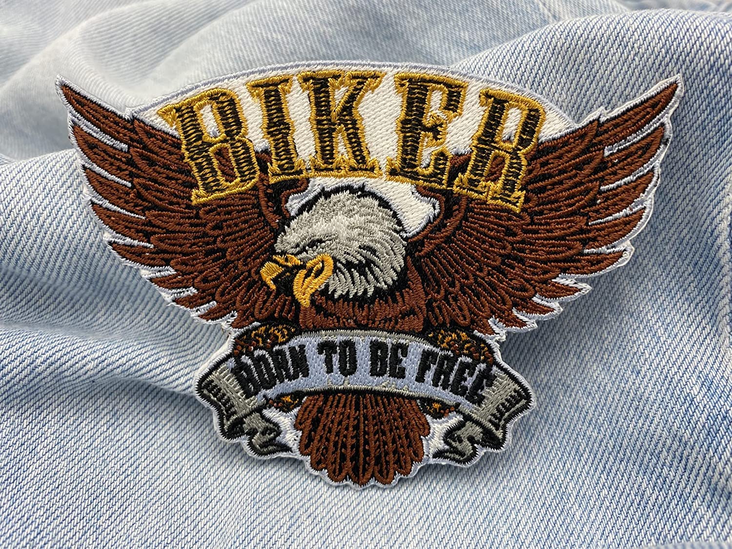 Toppa Termoadesiva Born To Be Free Biker Eagle Per Gilet In Pelle | Toppe Per Gilet Da Motociclista, Toppa Posteriore Per Gilet America