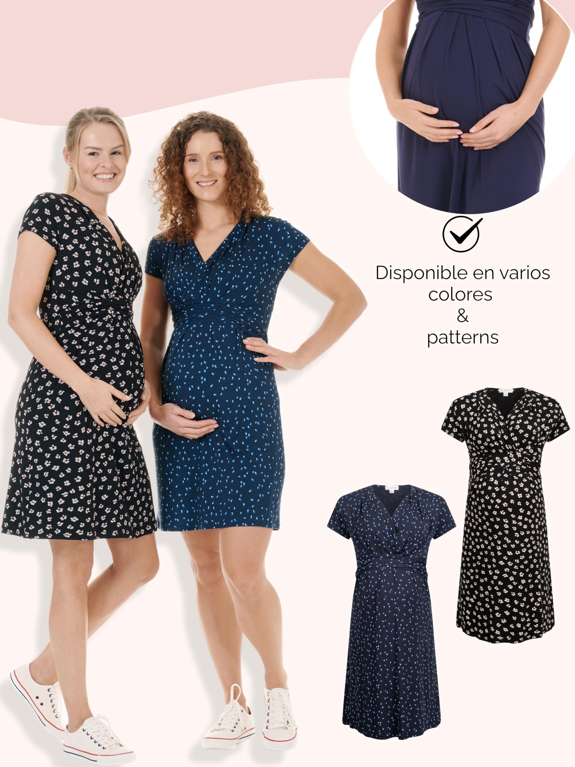 Herzmutter Vestido de Maternidad de Verano - Vestido de Lactancia - Corta Minivestido con Aspecto Envolvente - para Mujer - para Embarazadas, Lactancia - 6800