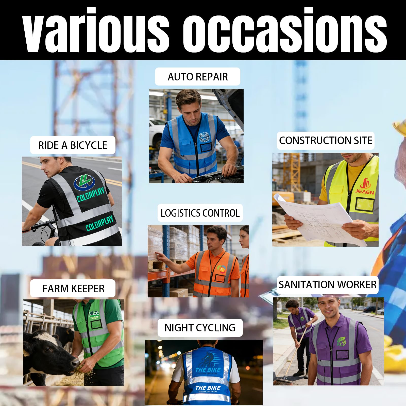 Chalecos de seguridad reflectantes personalizados: chalecos de trabajo de malla de alta visibilidad personalizados con logotipo y texto, pedidos a granel de 5 a 2000 unidades
