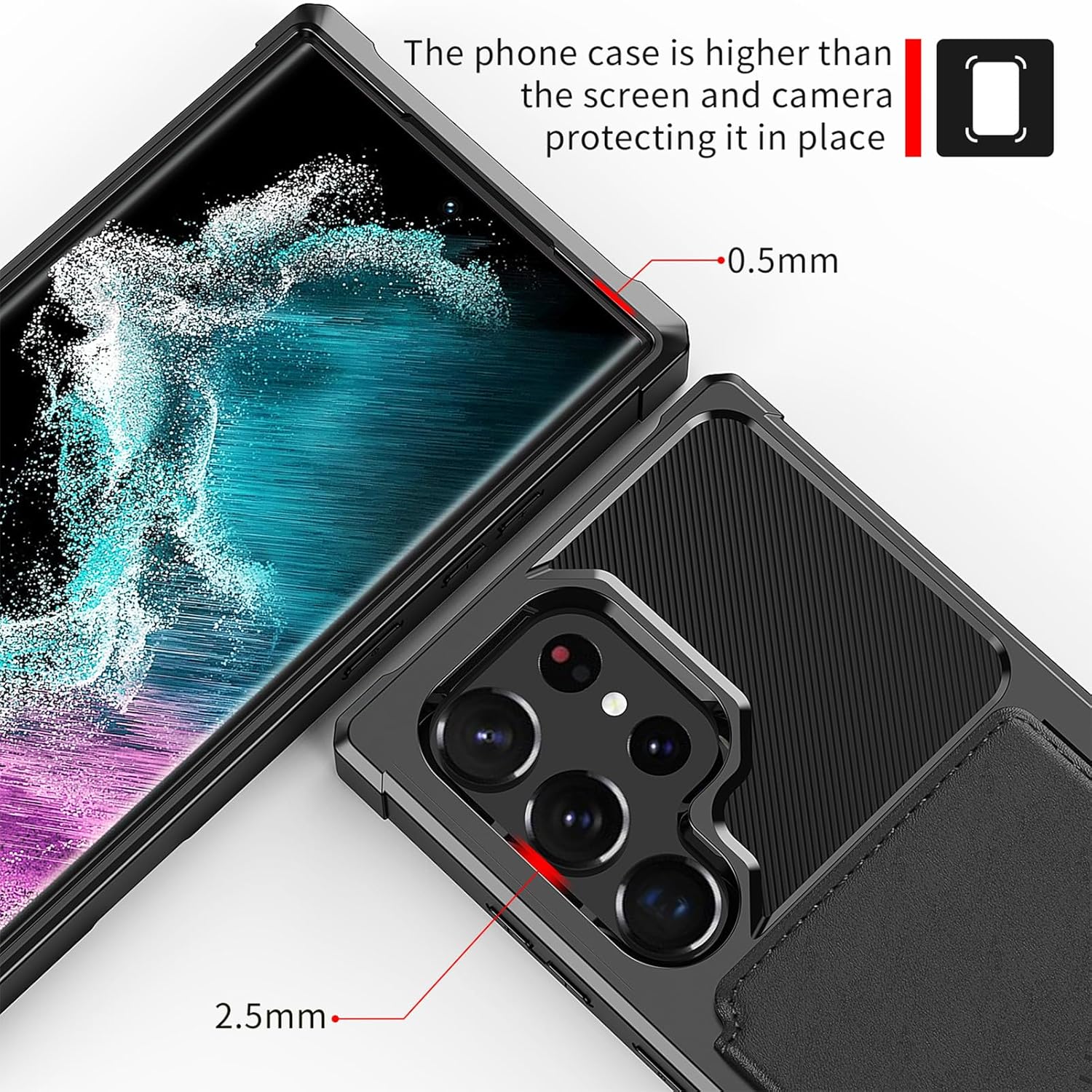 for Samsung Galaxy S22 Ultra Case with Card Holder, Compatible with Magnetic Car Mount, Heavy Duty Shockproof Rugged Soft TPU Back Leather Flip Wallet Cover 6.8 inch, Black - Image 4