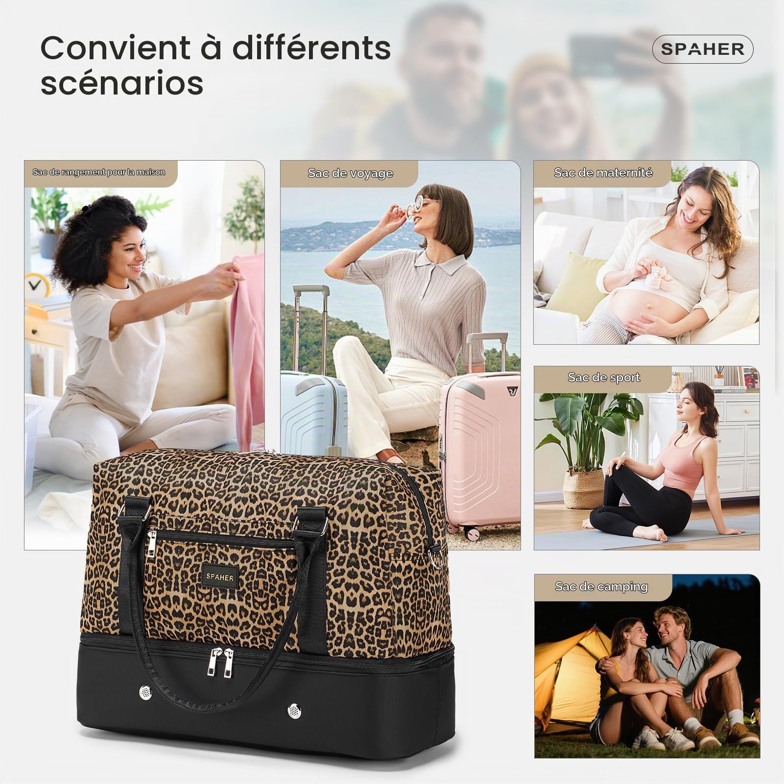 SPAHER Sac de Voyage Cabine Avion 45x36x20 Easyjet Bagage Cabine Sac de Sport Weekend Maternité Femme avec Compartiments Chaussures et Humide Imperméable 30L Bagage a Main avec Trousse de Toilette