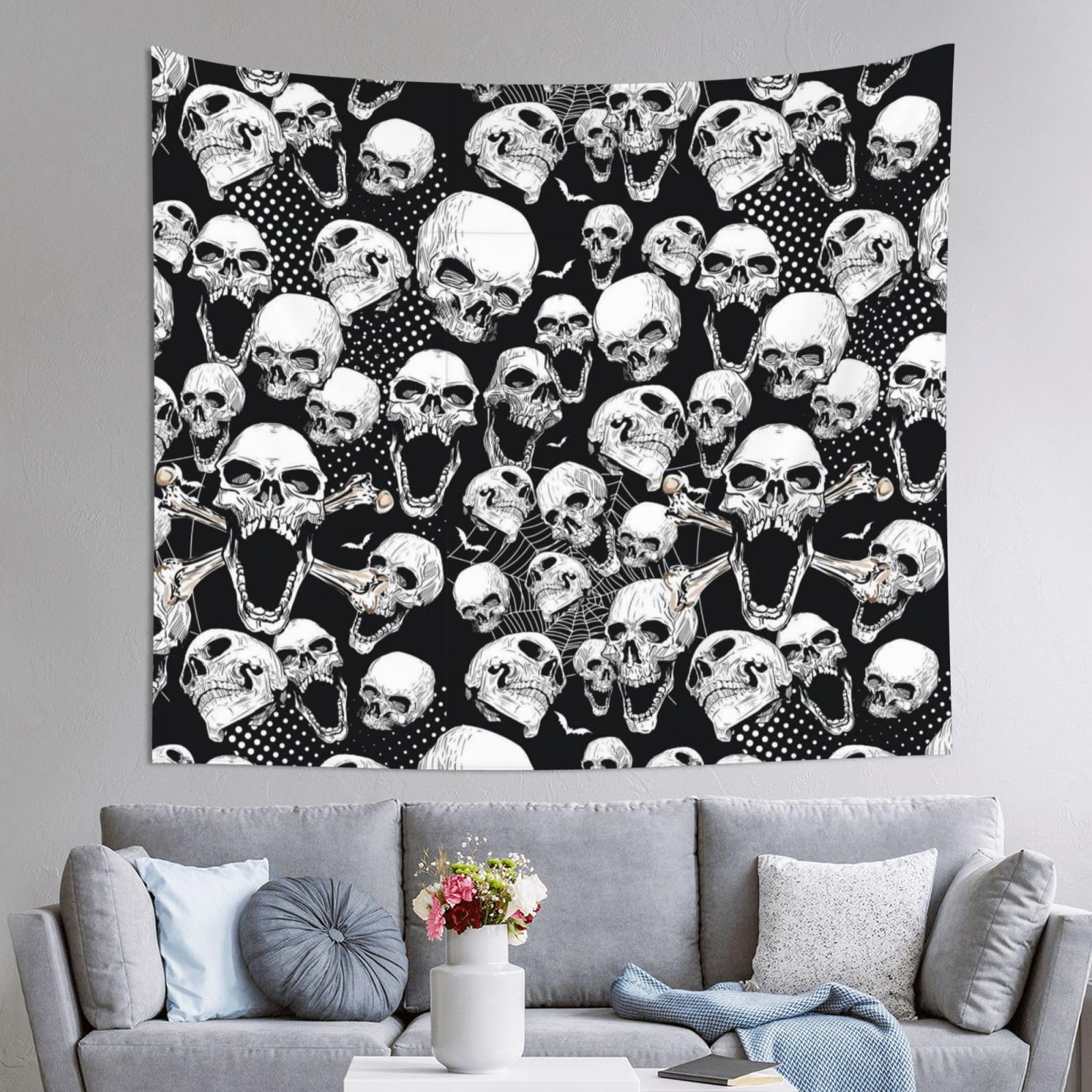 WKSGDSG Decoration Tapestry Wall Hanging For Bedroom, Skull, 152x130cm Dorm Decor, Lightweight Easy Hang Wall Art For Living Room, Aesthetic Tapestries For Outdoor, Ceiling, Doorway, Camping