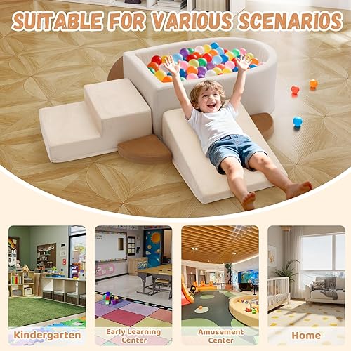 Miniatura 7 de Asweets Bloques de escalada de espuma con pozo de bolas para niños pequeños, juego suave de 6 piezas para niños pequeños, juguetes de escalada para