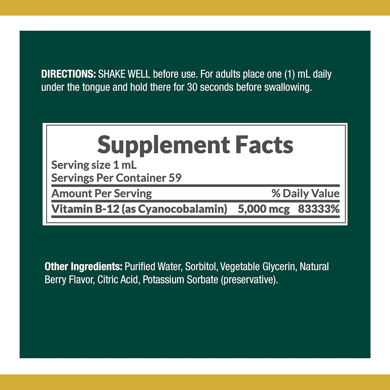 Nature's Bounty B-12 5000 mcg Sublingual Liquid Energy Health,2 Fl Oz (1 Count) : Everything Else