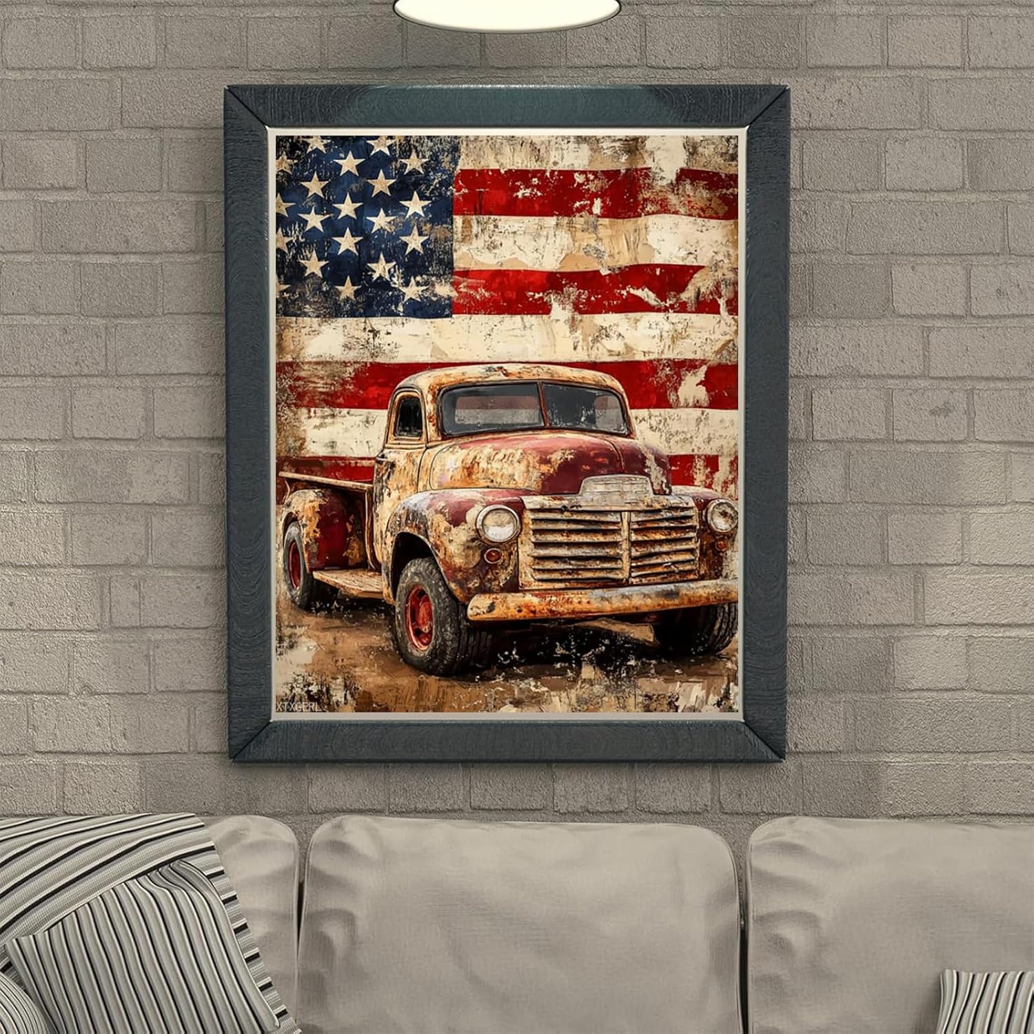 XTXGERL American Old Flag Truck Paint by Numbers Kit for Adults, Modern Aesthetic Paint by Number on Canvas, Abstract Art Digital Oil Painting Kits Suitable for Home Wall Decoration Gift 16"x20"