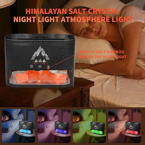 Miniatura 6 de BOHOFAM Difusor de aroma de sal del Himalaya y humidificador de aire con 2 modos de niebla de llamamedusa, difusor de aceite esencial con 6 luces de