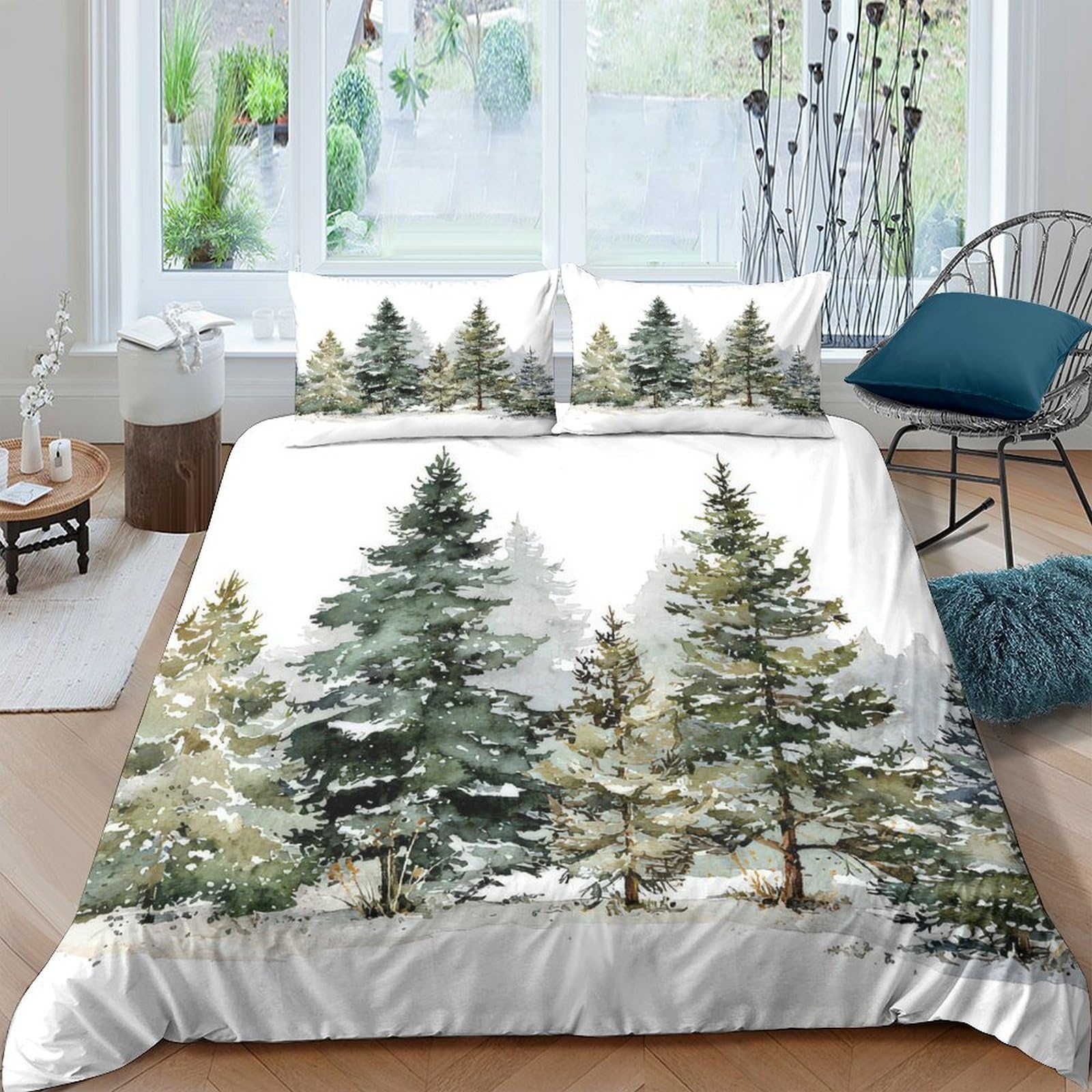 Ctjqhvkz Style-8 3D Printed Pine Forest Fitted Sheet Microfiber Soft Breathable Winter Landscape Bed Cover For Bedroom Dorm Decor Single（135X200cm）