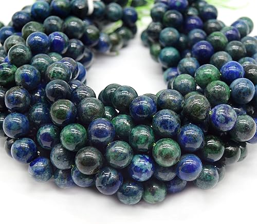 Cuentas de malaquita azurita | 0.157 in, 0.236 in, 0.315 in y 0.394 in | Cuentas de piedras preciosas redondas lisas de 0.315 in, 1 hebra