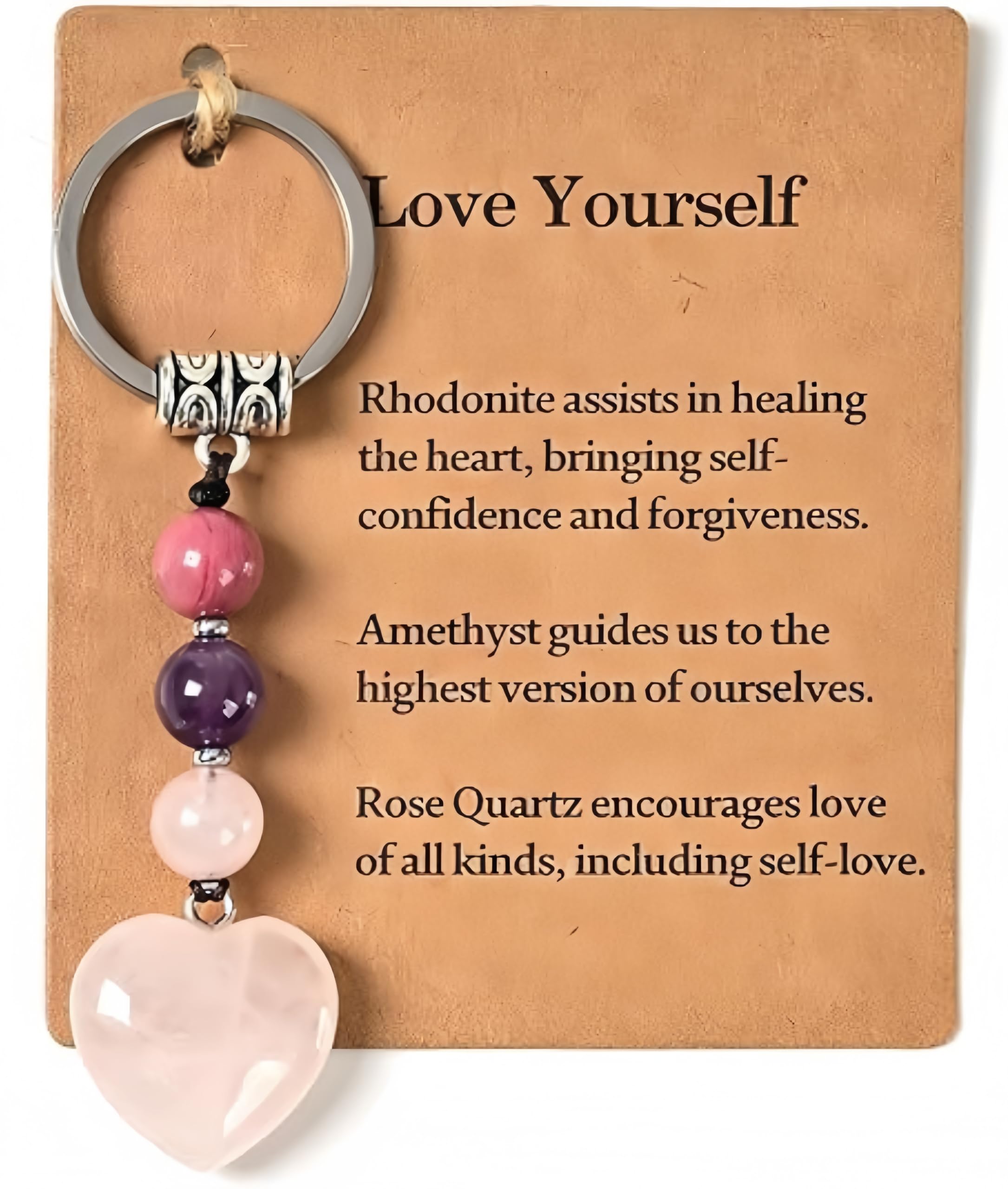 Hkyuechi Unisex New Beginnings Natural Crystal Keyring Love Yourself Healing Stones Keyring For Women Teacher Colleagues Friend Congratulations Retirement Leaving Graduation Motivational Gifts (Love Yourself)