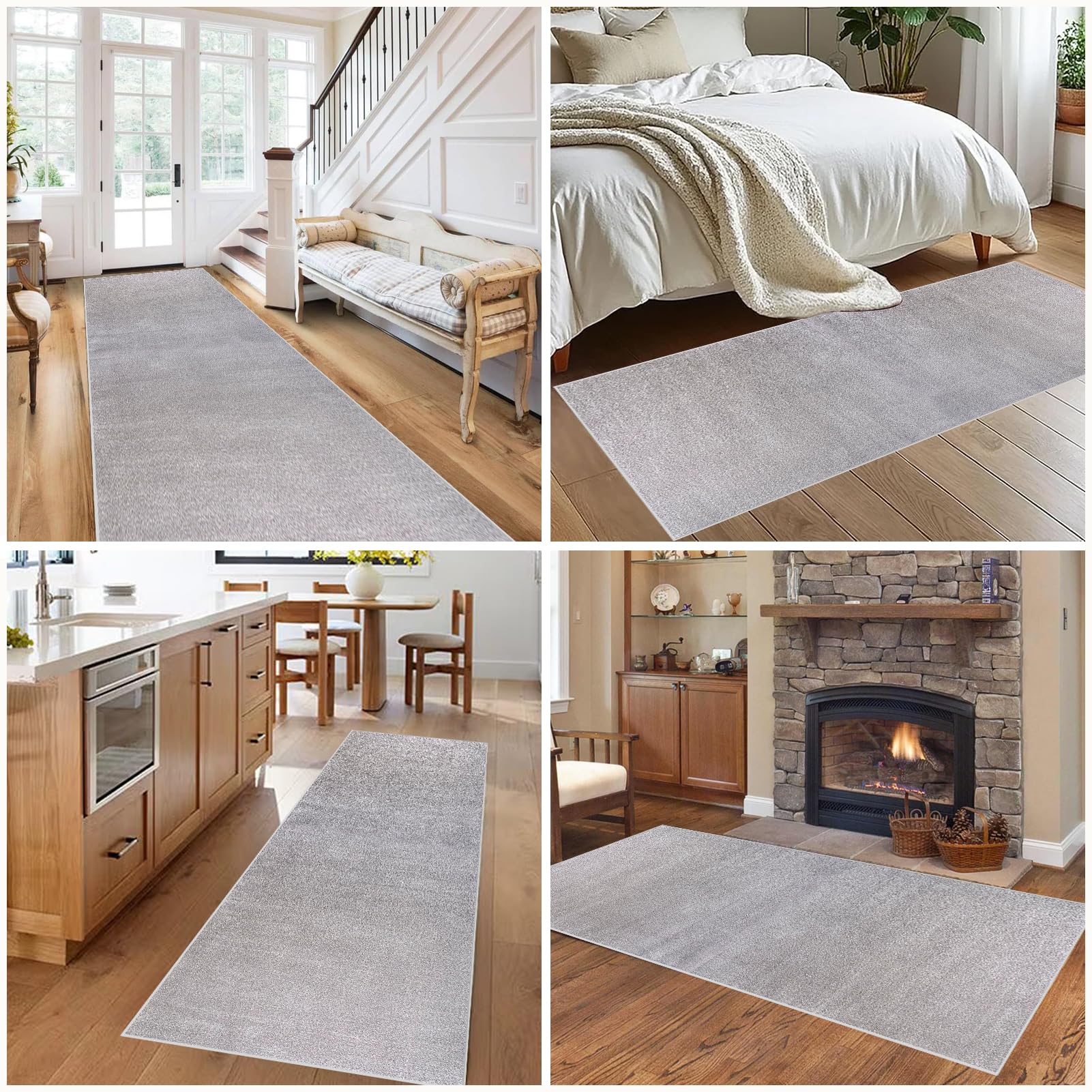 Läufer Teppich Flur Waschbarer Küchenläufer rutschfest Teppichläufer Flur Büro Küchenteppich Fußmatte Lang Eingangsmatte Kurzflor Flurteppich für Eingang Schlafzimmer Wohnzimmer Grau 120 x 430 cm