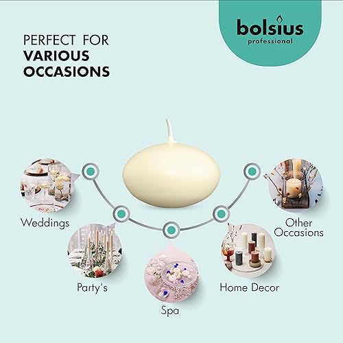 Miniatura 4 de Bolsius Velas flotantes sin perfume de 1.75 pulgadas, juego de 80 velas flotantes de color marfil, velas encendidas lindas y elegantes, velas con