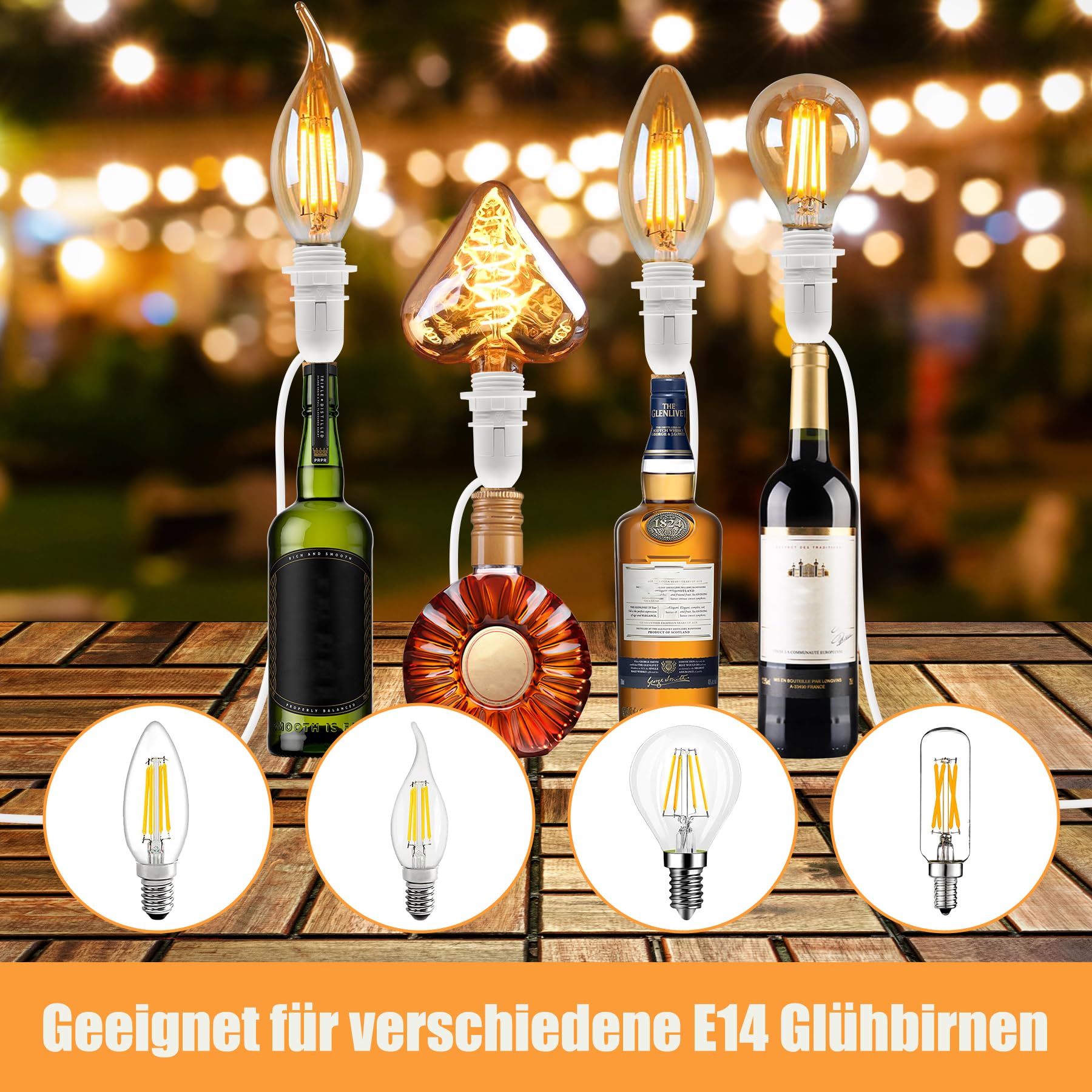 Bonlux Lampenfassung Für Flaschen – E14 Fassung Mit Kabel & Schalter, 2er Set