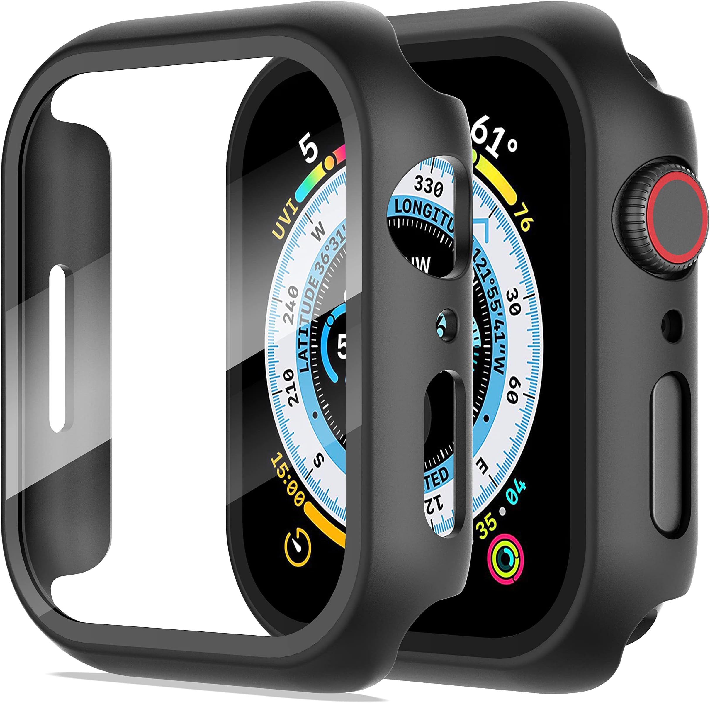 - 2-Pack for Apple Watch Series 6/5/4/Series SE/SE 2/SE 3 40mm All-Around Screen Protector Case, Tempered Glass Screen Protector Case Ultra-Thin for iWatch 40mm Protection Cover - Black